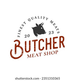 Vintage butchery logo design template isolated. Butchery shop ornament logo vector design element in white background