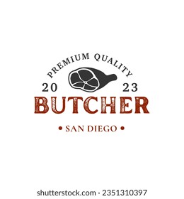 Vintage butchery logo design template isolated. Butchery shop ornament logo vector design element in white background