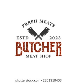 Vintage butchery logo design template isolated. Butchery shop ornament logo vector design element in white background