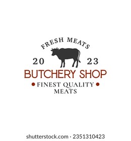 Vintage butchery logo design template isolated. Butchery shop ornament logo vector design element in white background