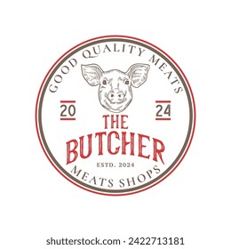 Vintage butchery logo design template isolated. Butchery shop ornament logo vector design element in white background