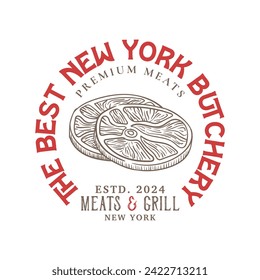 Vintage butchery logo design template isolated. Butchery shop ornament logo vector design element in white background