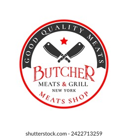 Vintage butchery logo design template isolated. Butchery shop ornament logo vector design element in white background