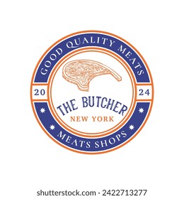 Vintage butchery logo design template isolated. Butchery shop ornament logo vector design element in white background