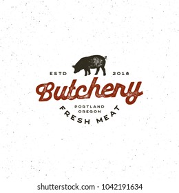 vintage butchery logo. retro styled meat shop emblem, badge, design element, logotype template. vector illustration