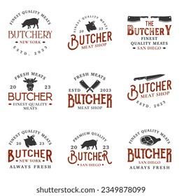Vintage butchery logo templates bundle. Butchery shop logo ornament vector design elements set. Emblem of Butcher meat shop set