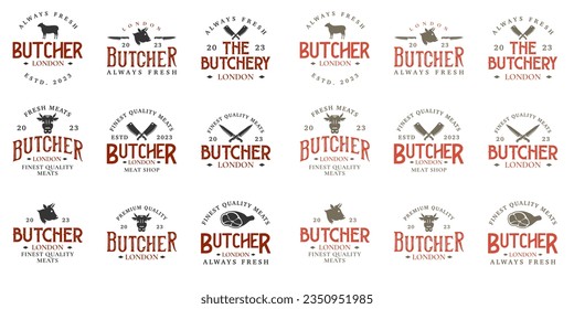 Vintage butchery logo templates bundle. Butchery shop logo ornament vector design elements set. Emblem of Butcher meat shop set