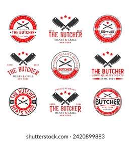 Vintage butchery logo templates bundle. Butchery shop logo ornament vector design elements set. Emblem of Butcher meat shop set