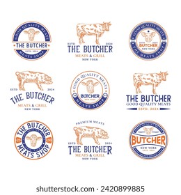 Vintage butchery logo templates bundle. Butchery shop logo ornament vector design elements set. Emblem of Butcher meat shop set