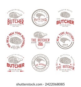 Vintage butchery logo templates bundle. Butchery shop logo ornament vector design elements set. Emblem of Butcher meat shop set
