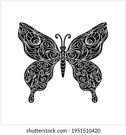 Vintage Butterfly. Animal icon isolated on white. Zentagle vector stock illustration. EPS 10