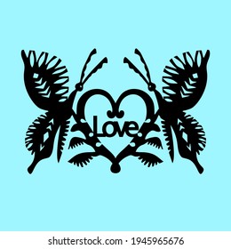 Vintage Butterfly paper cut style art icon in black color, isolated background. Scissored pattern. Retro collection for decorative design, paper cut machine, scrapbooking, sticker Vector illustration