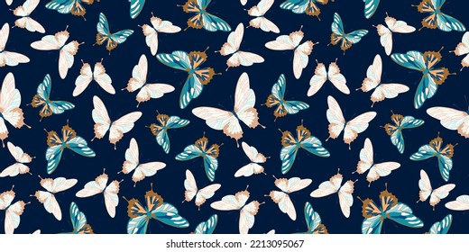 Vintage butterfly seamless pattern design on dark blue background vector illustration