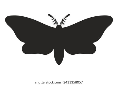 Silhouette de mariposa vintage aislada en un fondo blanco. Mariposa o polilla negra simple. Icono de vector, insecto