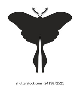 Vintage butterfly silhouette isolated on a white background. Simple black butterfly or moth. Vector illustration, insect icon