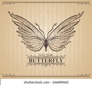 Vintage butterfly with tracery pattern on the wings.