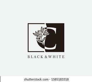 Vintage C Letter Leaves Logo. Black and White C With Classy Leaves Shape design perfect for fashion, Jewelry, Beauty Salon, Cosmetics, Spa, Hotel and Restaurant Logo. 