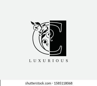 Vintage C Letter Luxury Logo. Black and White C With Floral Shape design perfect for fashion, Jewelry, Beauty Salon, Cosmetics, Spa, Hotel and Restaurant Logo. 