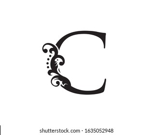 Vintage C Letter Swirl Logo. Black C With Classy Leaves Shape design perfect for fashion, Jewelry, Beauty Salon, Cosmetics, Spa, Hotel and Restaurant Logo. 