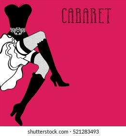 vintage cabaret background with illustration of leg in shoes with high heels. Template for cabaret poster card banner. Burlesque background 