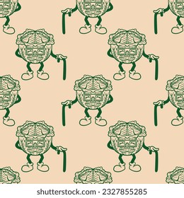 vintage cabbage mascot character cartoon seamless pattern