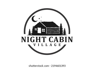 Vintage-Kabine Logo Vektorloge Haus Illustration Design Nacht Dach Haus Residenz Grundstück