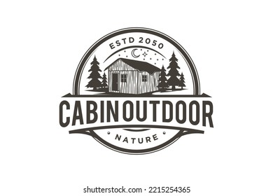 Vintage cabin logo vector lodge house illustration design night outdoor roof house residence real estate