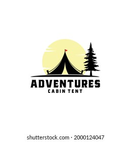 Vintage Cabin Tent Mountain Camping Vector Logo Label Design