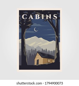 vintage cabins poster vector illustration design, night camp in cottage background design