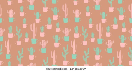 Vintage cactus design seamless pattern with cute scandinavian hand drawn