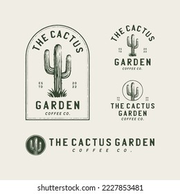 Plantilla de diseño del logotipo de cactus de época