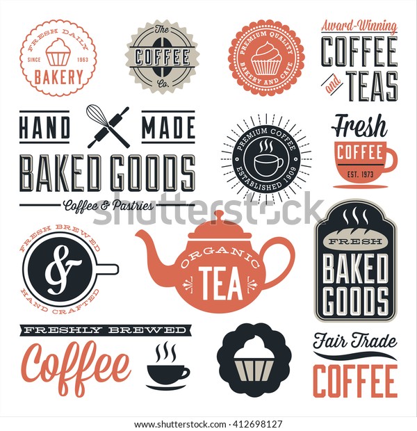 Vintage Cafe and Bakery Designs - Set of\
vintage labels and design elements. Colors are global and each\
design is grouped for easy editing. \
