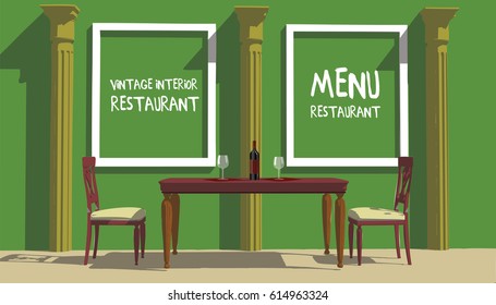 vintage cafe with green walls and old chairs