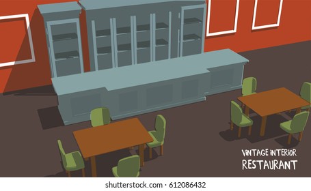 vintage cafe interior perspective view