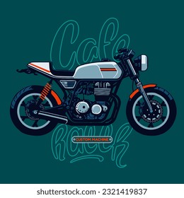 Motocicleta personalizada Vintage Cafe Racer, ilustración vectorial