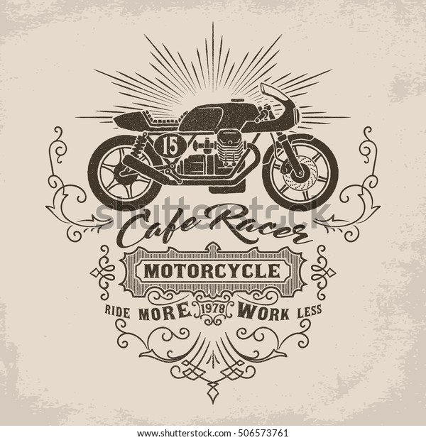 ビクトリア朝風の装飾エレメントを持つビンテージカフェレーサーのバイクイラスト Tシャツの印刷 ポスター エンブレム バッジ サインのデザインエレメント のベクター画像素材 ロイヤリティフリー