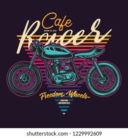 Vintage Cafe Racer Motorcycle Poster. Vector illustration. T-shirt design