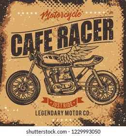 Vintage Cafe Racer Motorcycle Poster. Vector illustration. T-shirt design