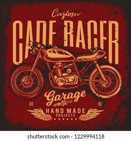 Vintage Cafe Racer Motorcycle Poster. Vector illustration. T-shirt design