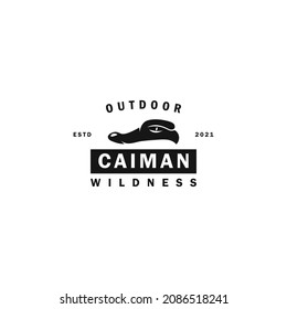 vintage caiman wildness logo vector design template for business, printing, and company. modern out door crocodile logo vector design illustration isolated on white background. 