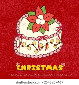 vintage cake Christmas, coquette Christmas cake, Hand Drawn Vintage Christmas cake  Clipart, Scallop Frame for Holiday , Whimsical Xmas illustration,Decoration Christmas gift, Merry cute, Xmas, y2k, 