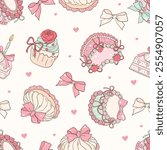 Vintage Cake, Coquette Cake Seamless Pattern. Vector Illustration