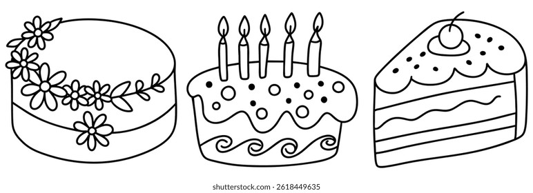 A Vintage cake designs featuring floral cake, birthday cake with candles, and slice of cake create delightful celebration