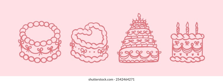 Vintage Cake Illustration for Wedding, Anniversary, and Birthday Invitations. Coquette Style Vector