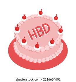 Vintage Cake. Pastel cake with pink icing isolated on white background. Birthday Cakes for Family and Friends. Gift for young people. Korean style cake