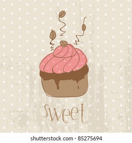 Vintage Cake Postcard  - for design, invitation, congratulation, scrapbook