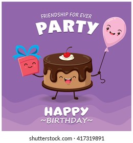 Vintage Cake Poster Design With Vector Cake Character. 