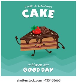 Vintage Cake Poster Design With Vector Cake Character. 