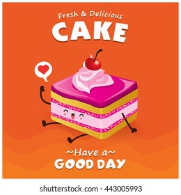 Vintage Cake Poster Design With Vector Cake Character.