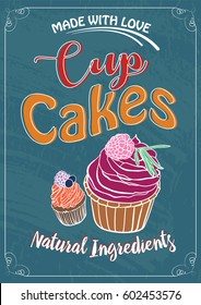 Vintage cakes with cream poster design vector.